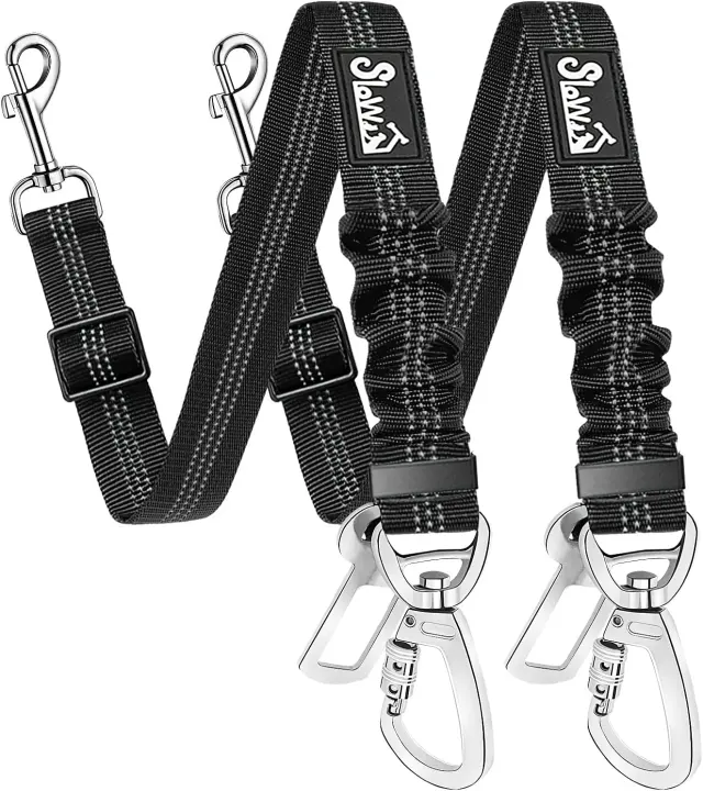 SlowTon Adjustable Dog Seatbelt — 2-Pack Heavy-Duty Safety Tethers