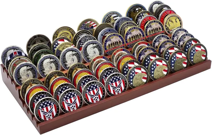 Solid Wood 8-Tier Challenge Coin Display Stand — Holds 64 Coins