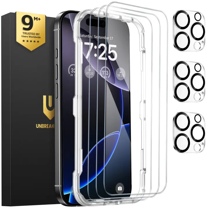 UNBREAKcable iPhone 16 Pro Tempered Glass & Camera Lens Guards — 3-Pack