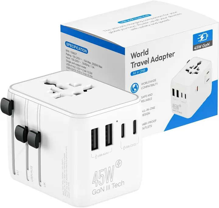Universal 7‑in‑1 Travel Power Adapter — 45W PD Fast‑Charge Cube