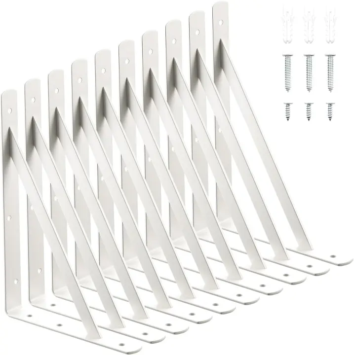 WellMade Heavy-Duty 12×8 in Shelf Brackets — 10-Pack Metal L Brackets