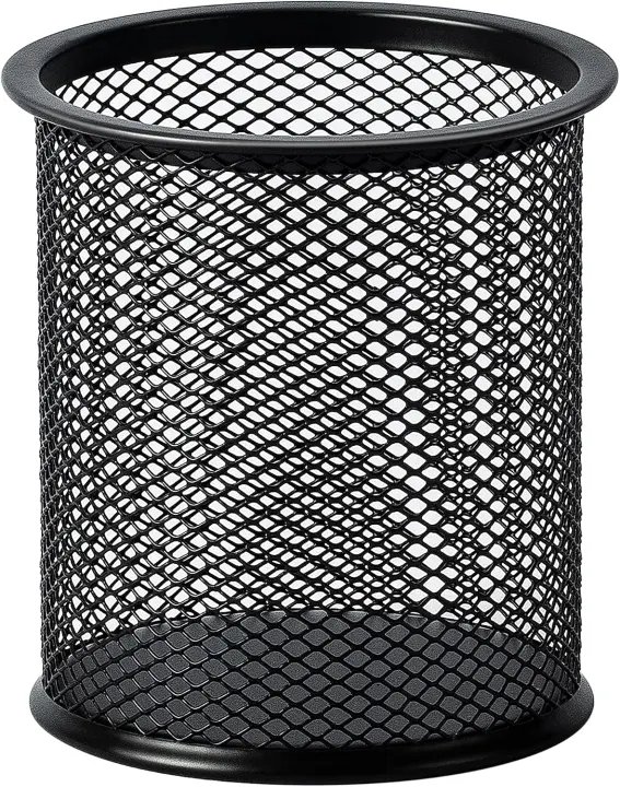 Wire Mesh Pen Holder Pencil Cup Desk Organizer, 3.7" x 3.3", Black
