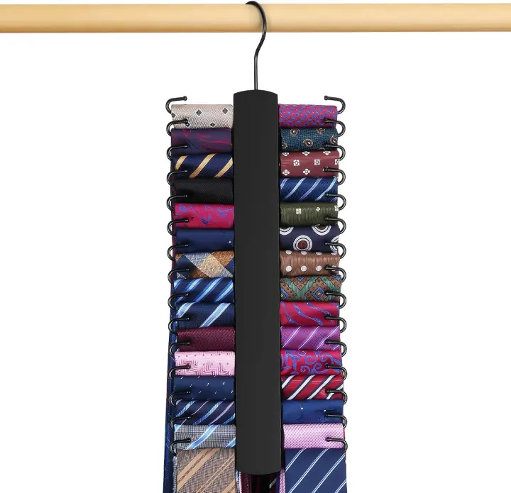 Wooden 30-Hook Rotating Tie Hanger — Closet Tie & Belt Organizer
