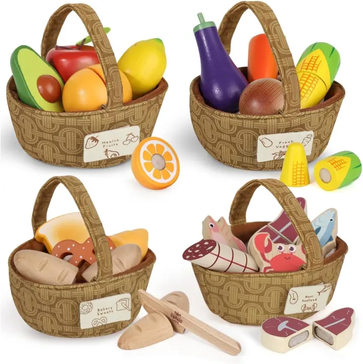 Wooden Play Food Set for Toddlers — Pretend Kitchen Accessories